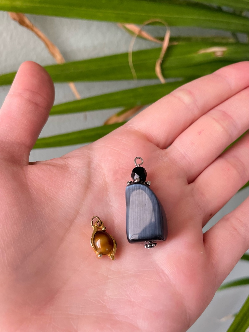 2 Stone Necklace Pendants Charms | Tiger’s Eye & Gray Onyx-Looking